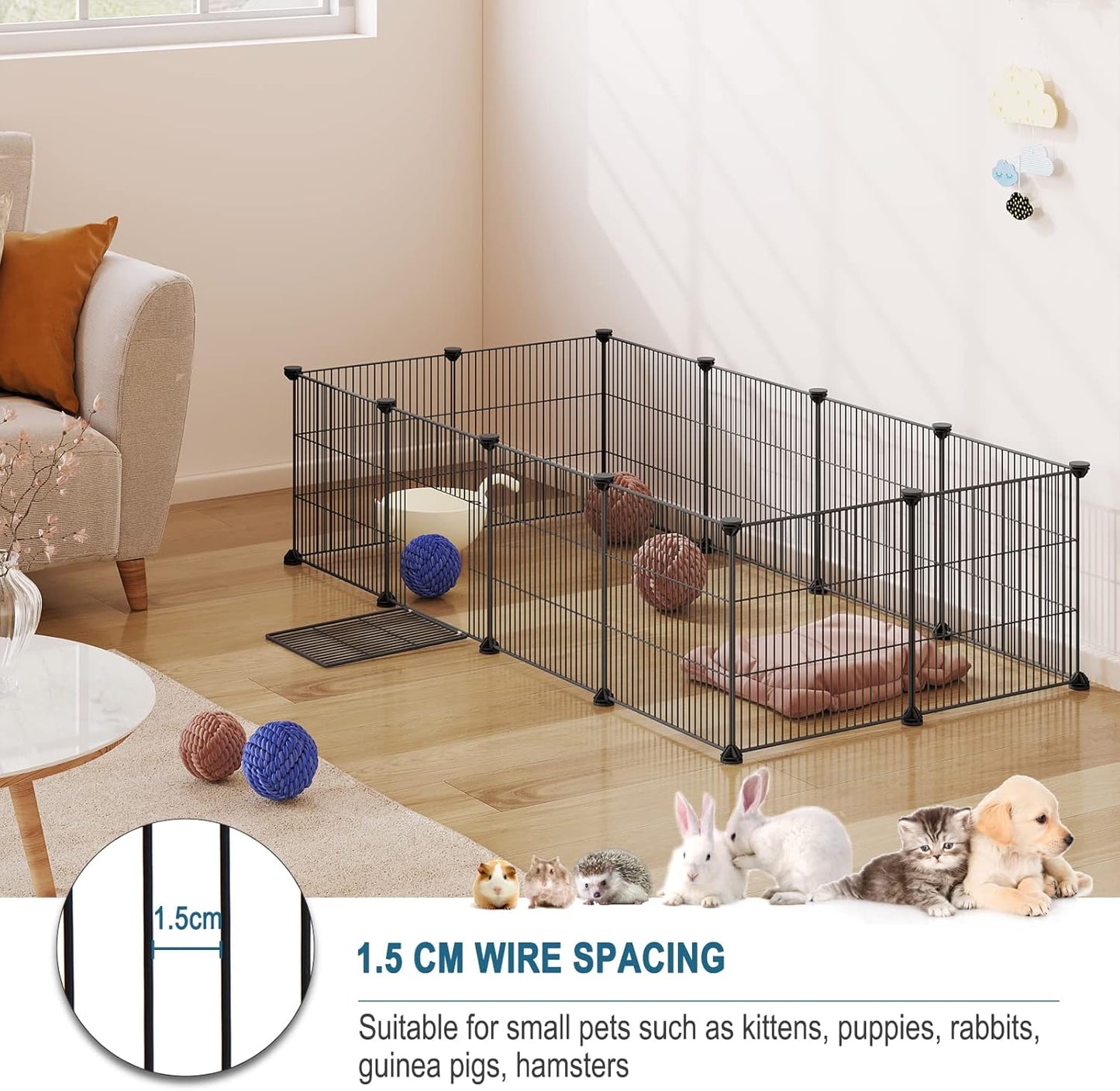 Eugad Puppyren & Knaagdierenren - Opvouwbare Speelren 142x72x36 cm - Zwart - 12 Panelen