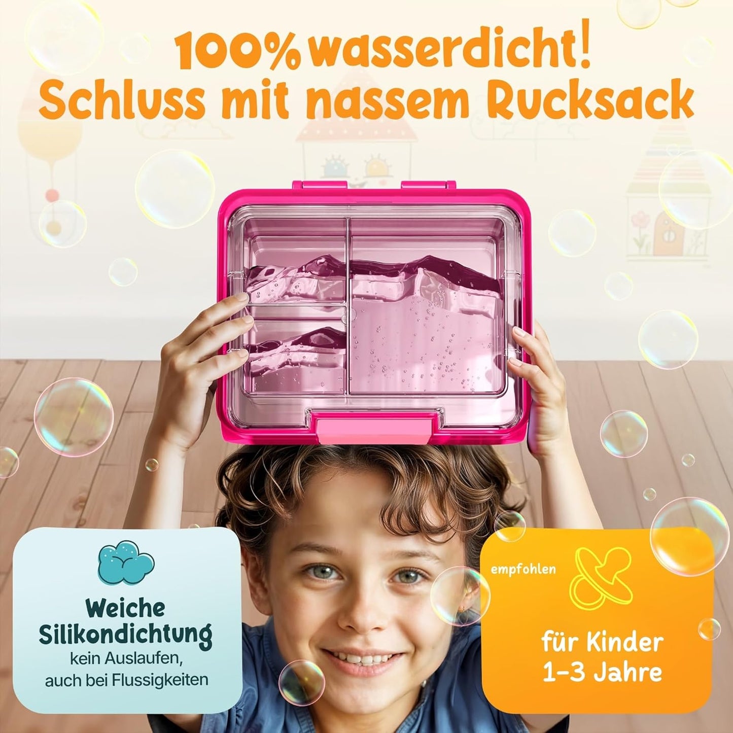 Funkelfuchs® Kinder Lunchbox met vakverdeling – 500 ml - Roze – Lekvrije Bento Snackbox & Broodtrommel – Ideaal voor school, crèche & onderweg
