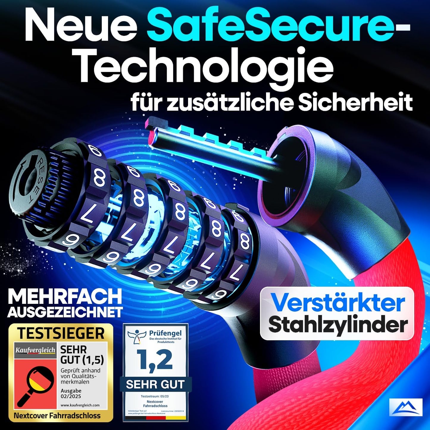NEXTCOVER® Fietsslot LockOne met sleutel - hoge veiligheid - robuust & duurzaam - 3 sleutels - Rood