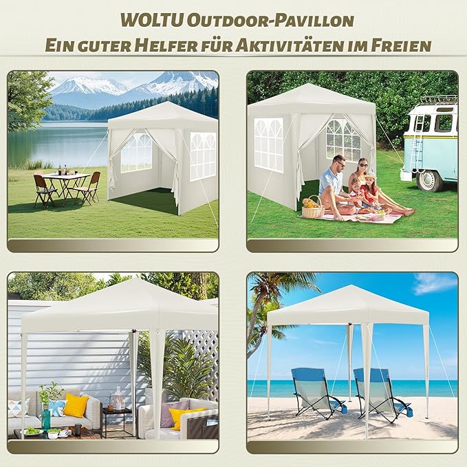 WOLTU Gazebo pop up partytent - 2 x 2 m - beige - UV bescherming 50+ waterafstotend