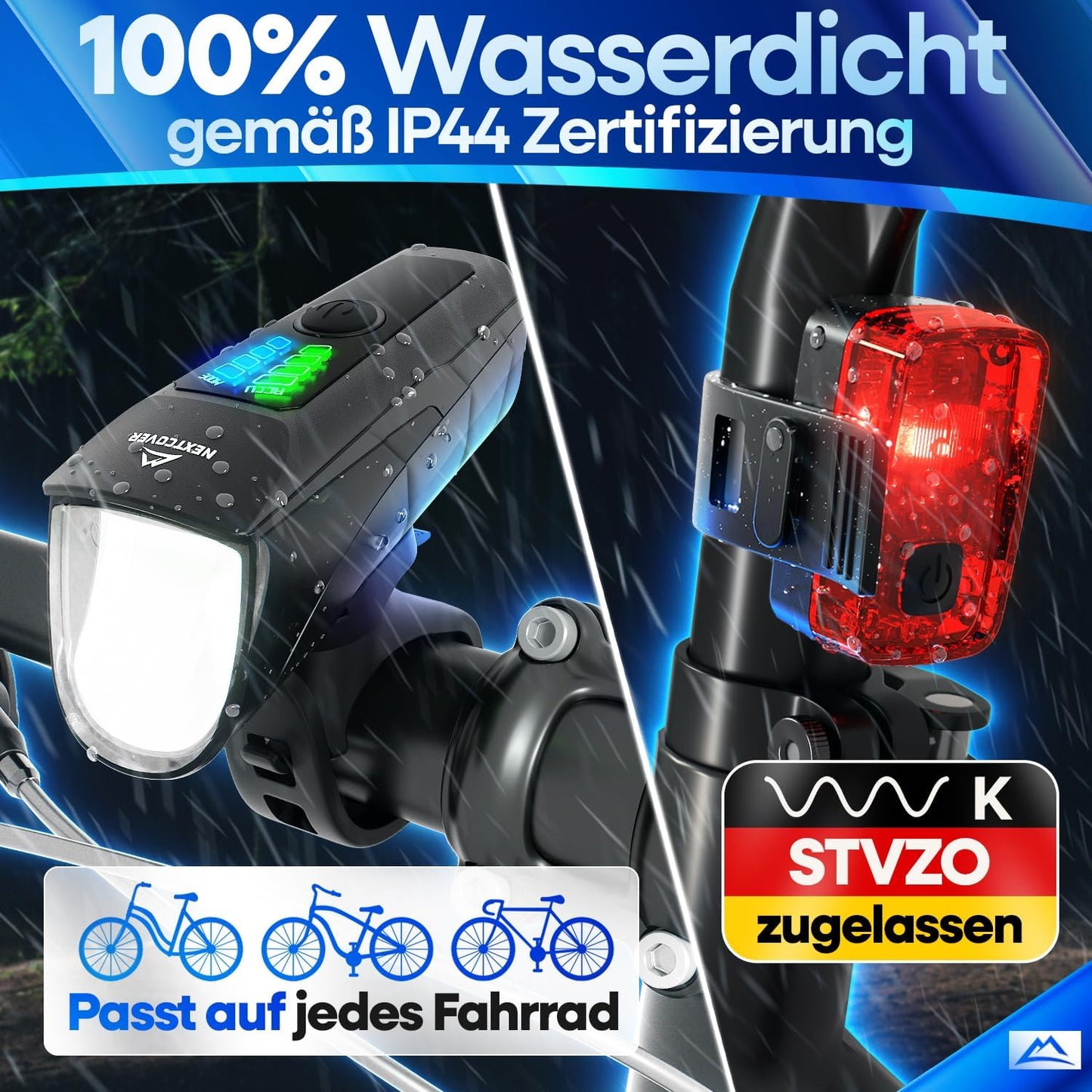 NEXTCOVER® fietsverlichtingsset - Met Sensor - 11 uur batterijduur - USB-oplaadbaar - waterdicht - StVZO-goedgekeurd