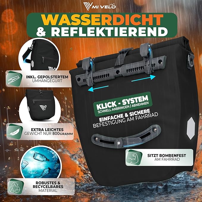 MIVELO Fietstas – Waterdicht & Incl. Laptopvak & Schouderband – 20 liter – Zwart