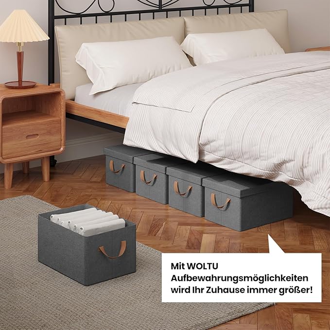 WOLTU opbergbox met deksel - set van 5 opbergdozen - inklapbaar - grijs - 38 x 27 x 20 cm
