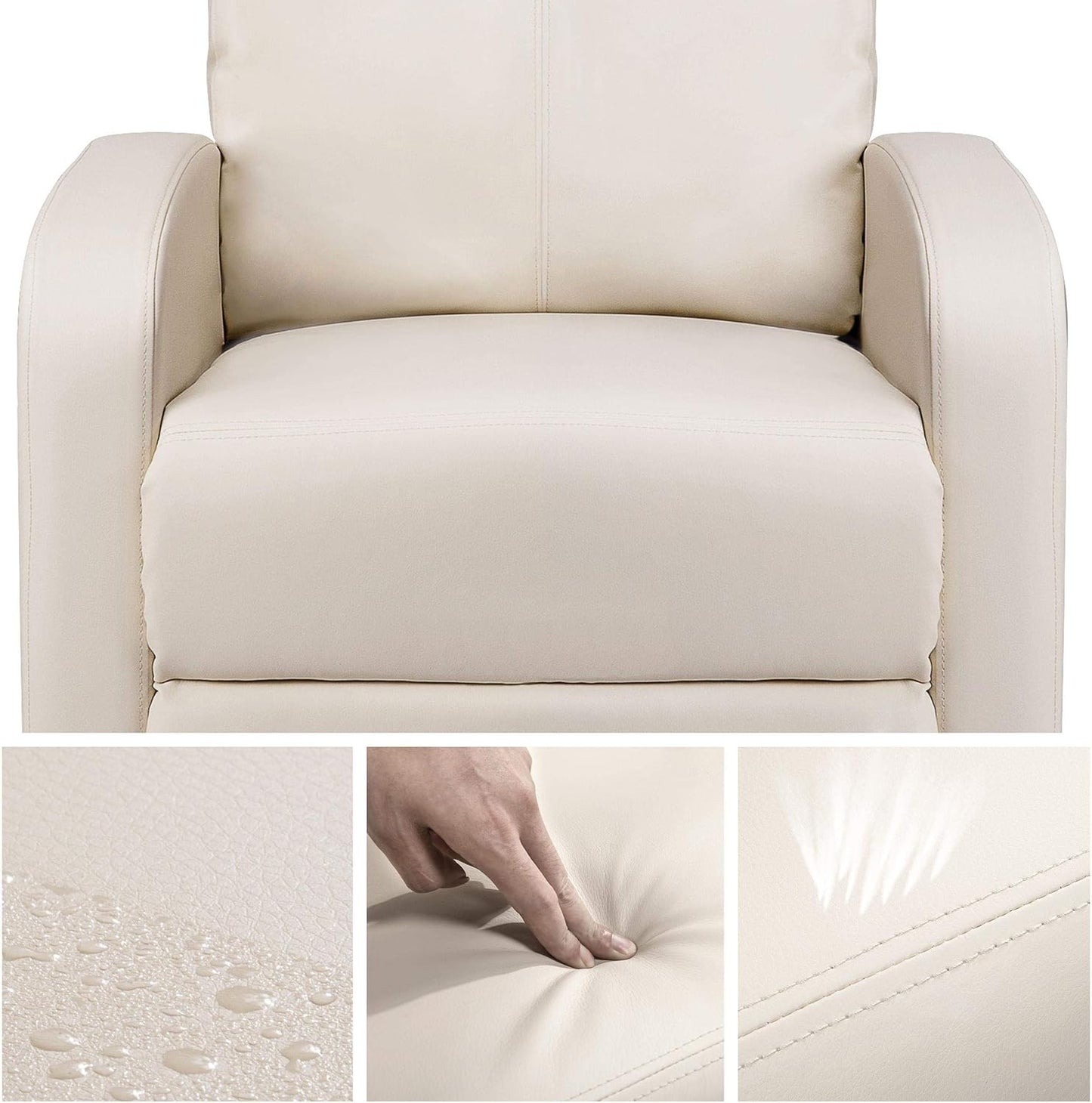 Yaheetech Relaxstoel met Ligfunctie - Verstelbare Fauteuil van Kunstleer - Pocketveren - Beige - 3 Zit- en Ligstanden