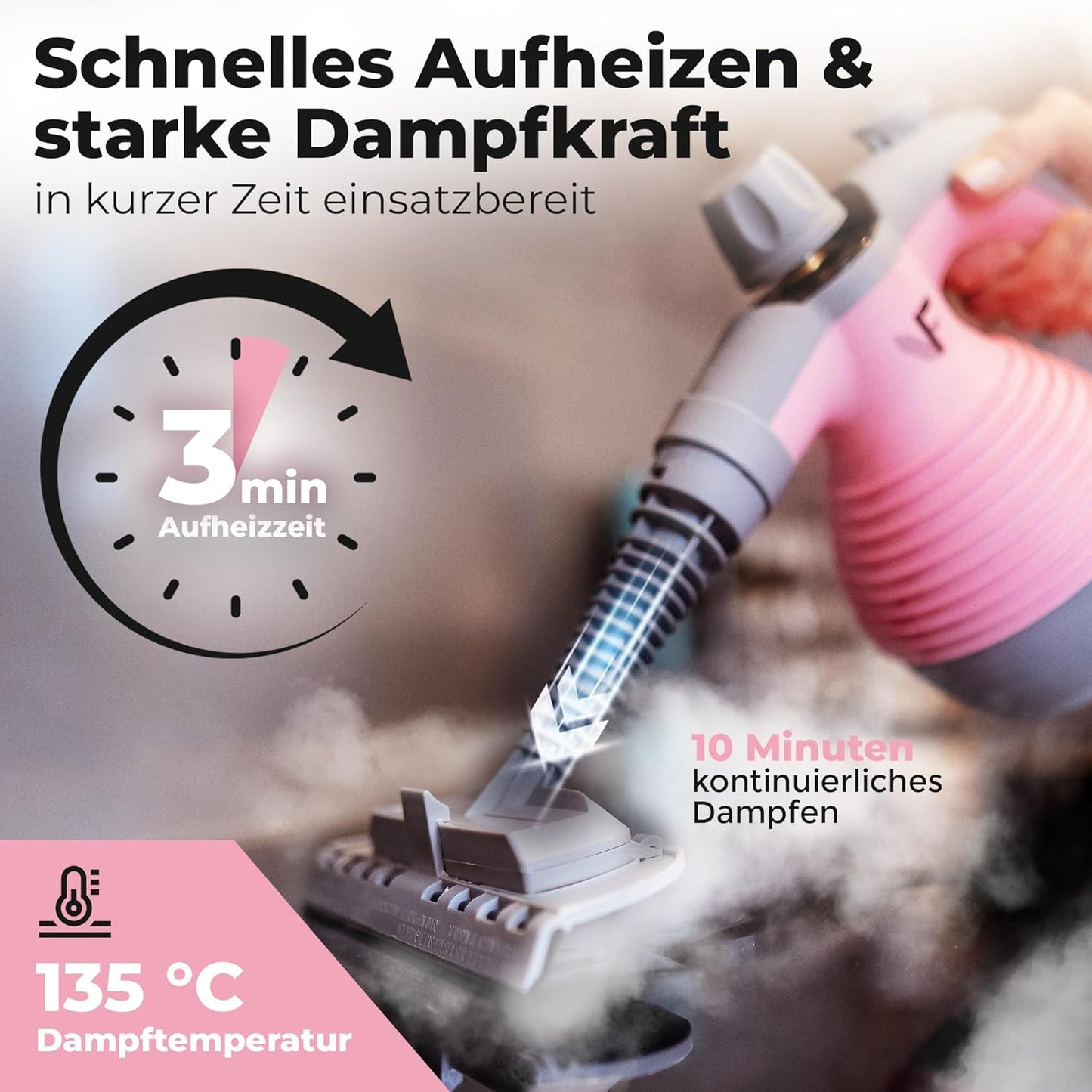 Neighbour's Friend Handdampfreiniger Rosa – Krachtige stoomreiniger met 350ml tank, stoomregulering & accessoires voor huis, ramen, meubels & meer