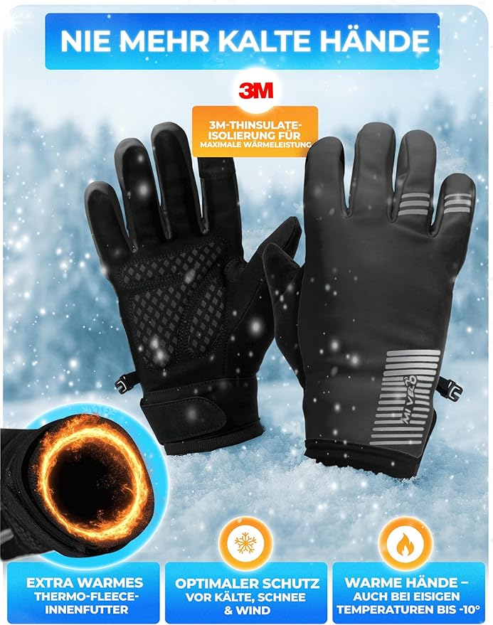 MIVELO Winter Handschoenen - Winddicht - Waterdicht - Touchscreen - 3M Isolatie - Antislip - Zwart