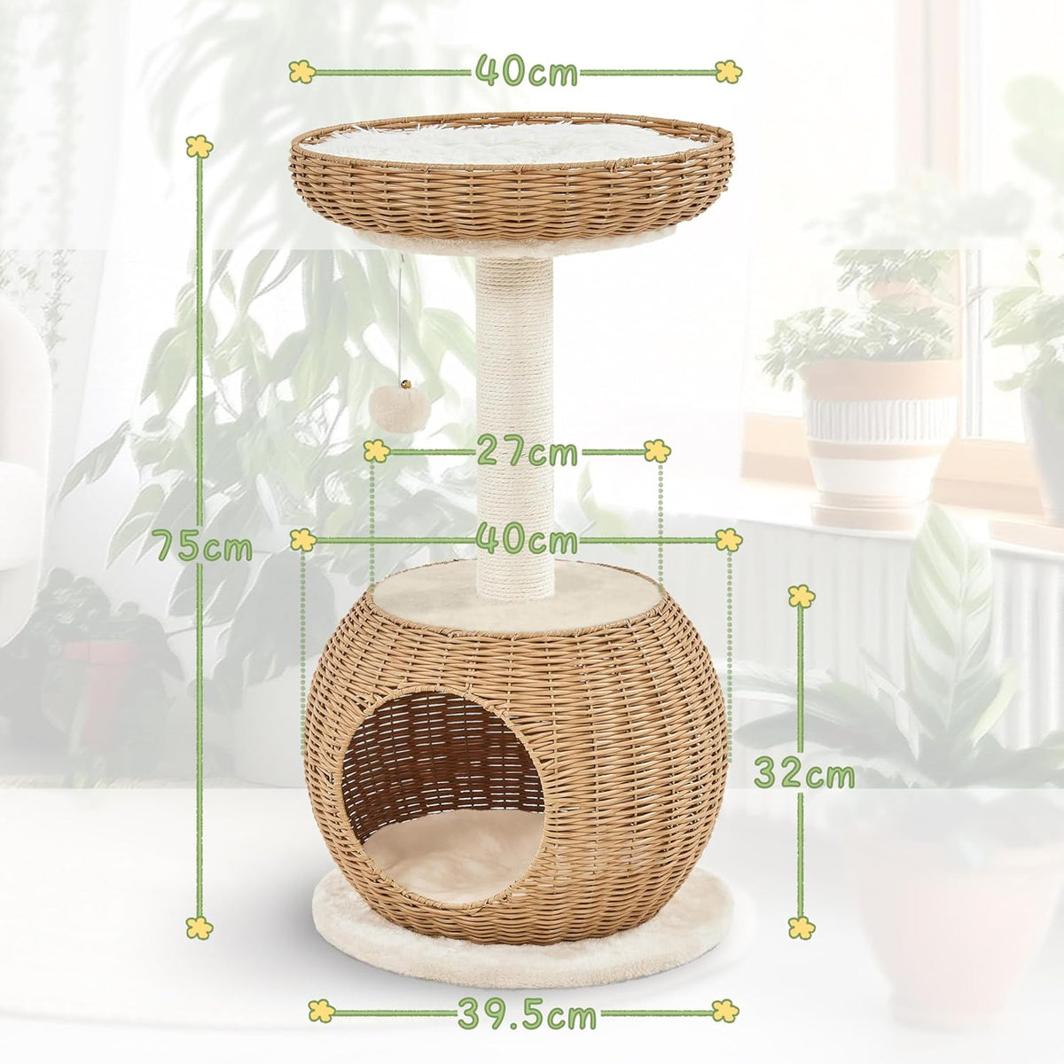 Yaheetech Kattenkrabpaal met Mand en Kattenhuis – 75 cm – Beige – Compact en Stevig Design