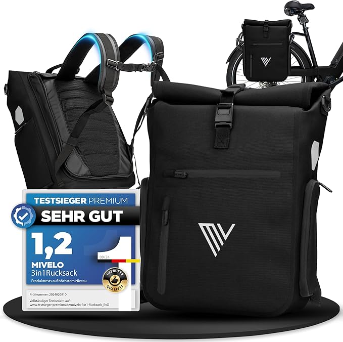 MIVELO – 3-in-1 Rugzak & Schoudertas – Waterdicht – 25 liter – Zwart