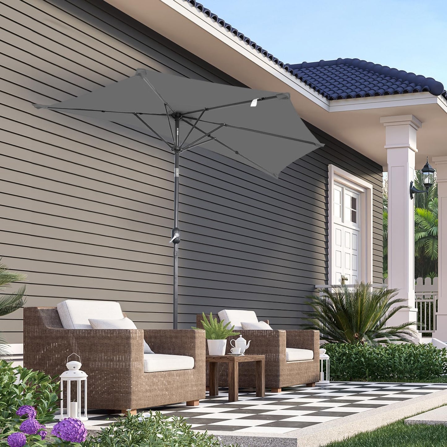 Angel Living Balkonparasol - Halfrond - 245 x 120 cm - Grijs