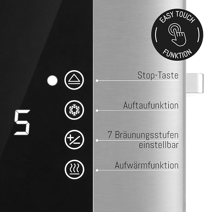 LEBENLANG Broodrooster met Lange Sleuf – 4 Sneetjes – Touchscreen LED – 7 Bruiningsstanden – 1400W