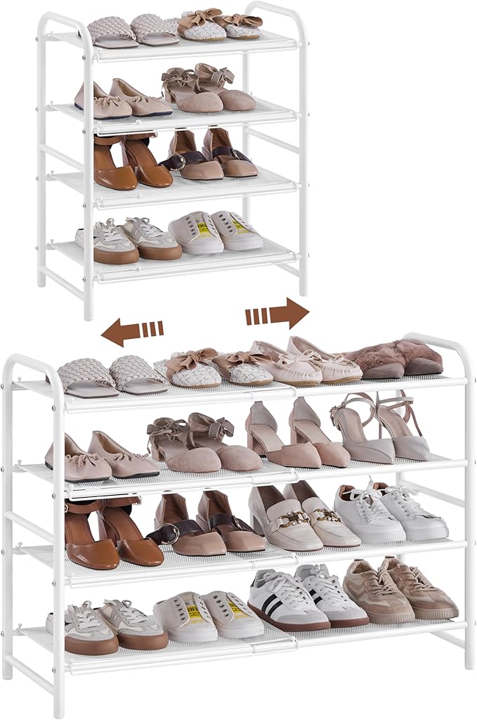 Yaheetech Uitschuifbaar Schoenenrek 4 Niveaus – Wit – 50 tot 84,5 cm – Voor 15 tot 20 Paar Schoenen