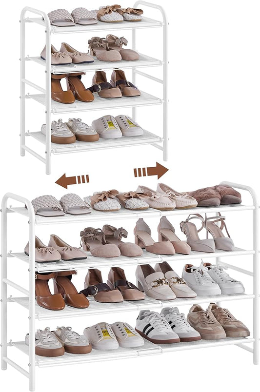Yaheetech Uitschuifbaar Schoenenrek 4 Niveaus – Wit – 50 tot 84,5 cm – Voor 15 tot 20 Paar Schoenen