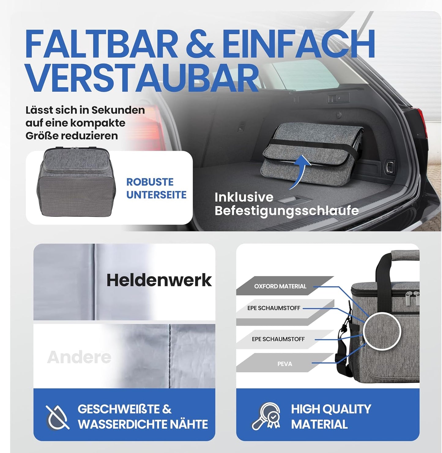 HELDENWERK Opvouwbare Koeltas 20L – Geïsoleerde Koelbox – Lekvrij & Waterdicht – Thermische Picknick- en Lunchtas - Donkergrijs