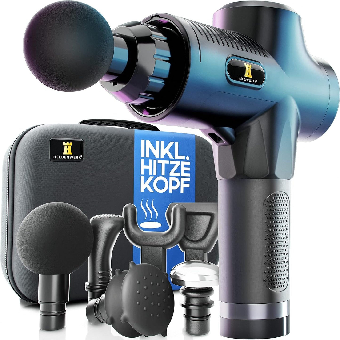 Massage Gun Massagepistool – Voorzien Van Verwarmbare Massagekop En 7 Opzetstukken En Draagtas – Voor Nacken En Rug – Zwart Kunststof – 2500mAh Accu