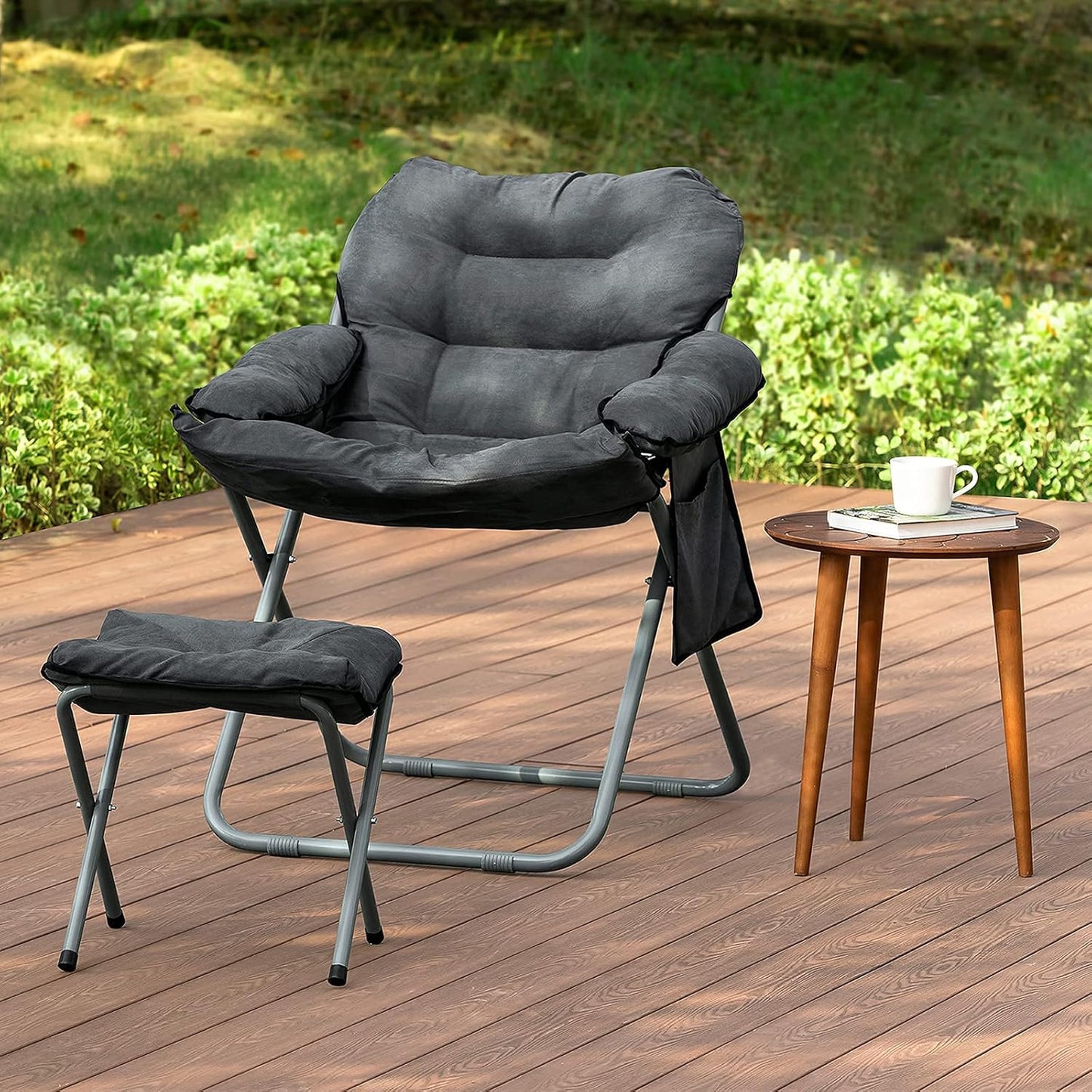 SoBuy Campingstoel met voetensteun - Inklapbaar - Comfortabel - Max. 150 kg - Grijs