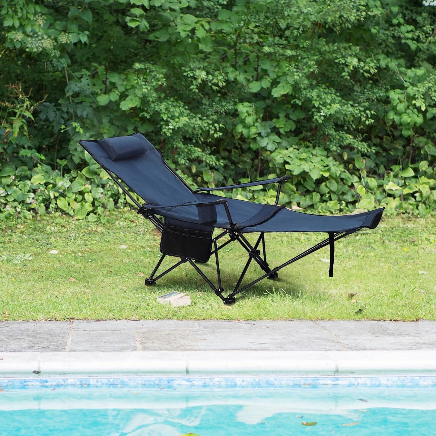 Woltu Campingstoel Set van 2 – Inklapbare Ligstoel met Voetensteun en Bekerhouder – 160 x 88,5 x 84 cm – Blauw
