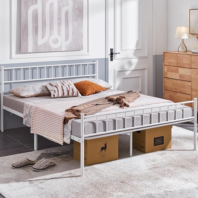 Yaheetech Metalen Bed 160 x 200 cm – Wit – 200 x 166 x 88,5 cm – Met Hoofd- en Voetbord