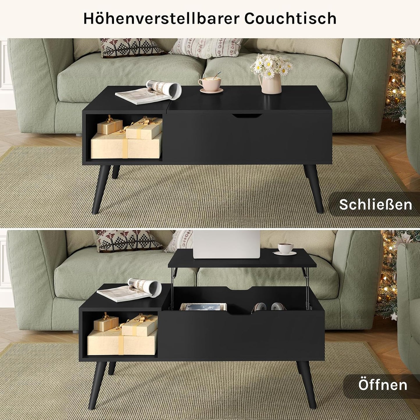Woltu Salontafel in Hoogte verstelbaar - 100 x 57 x 50 cm - Zwart