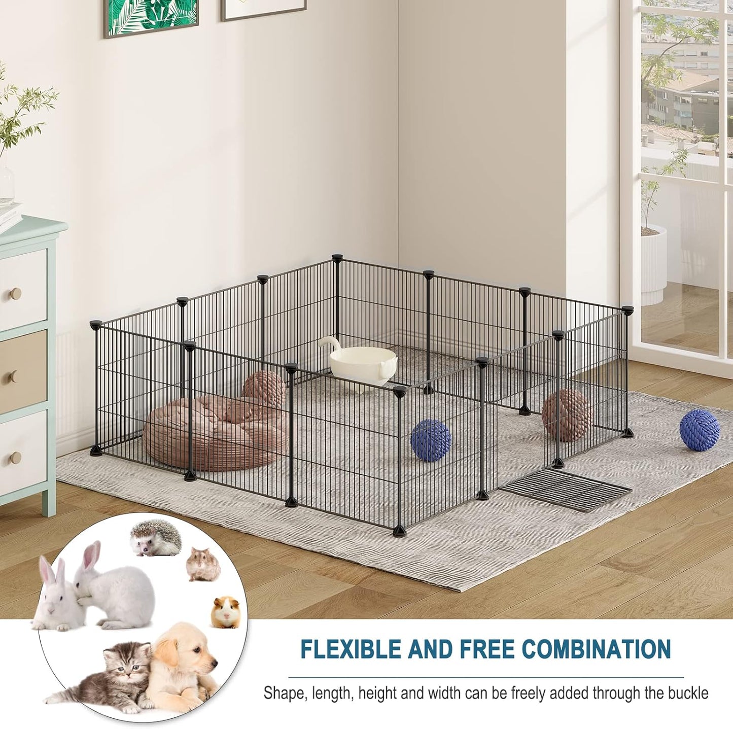 Eugad Puppyren & Knaagdierenren - Opvouwbare Speelren 142x72x36 cm - Zwart - 12 Panelen