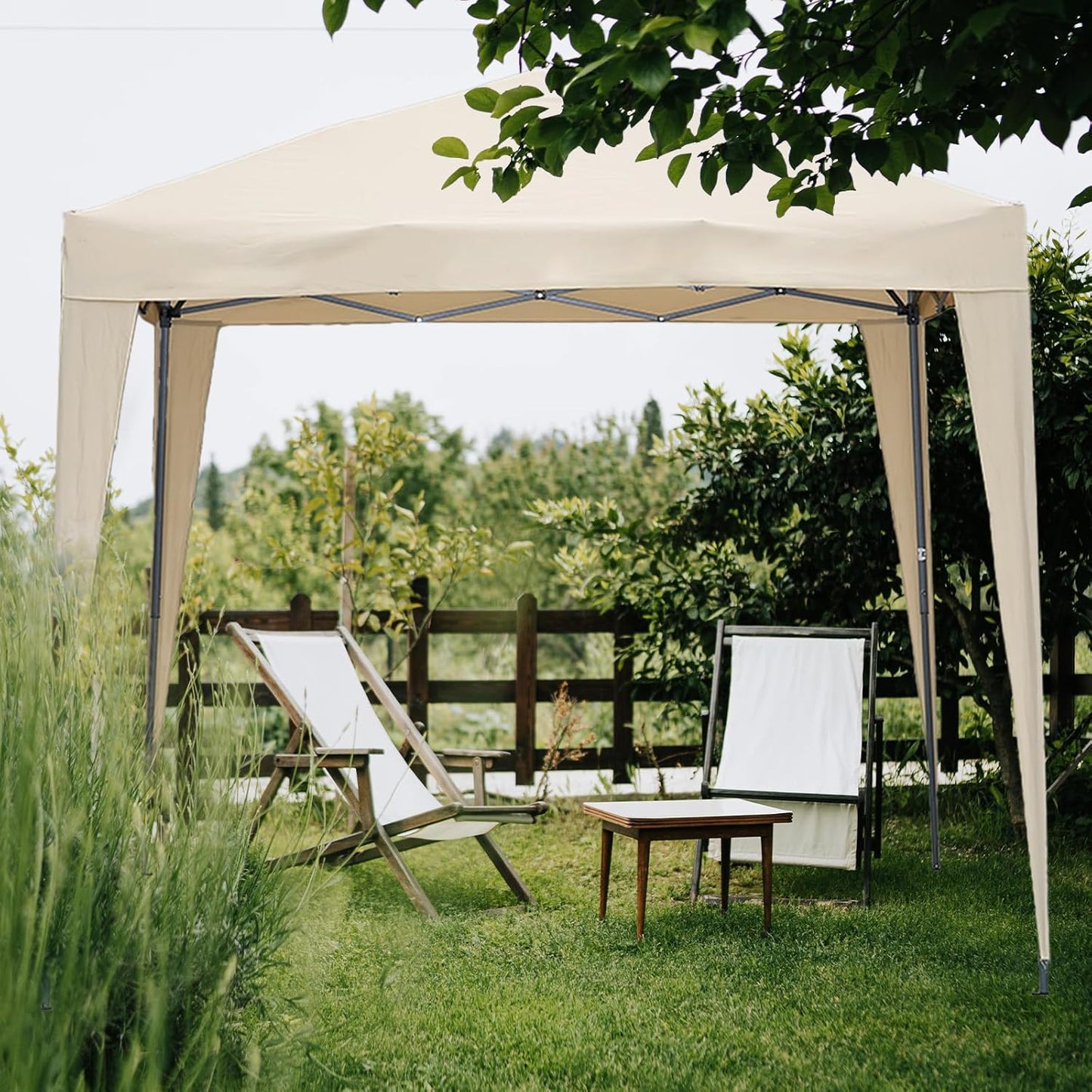 Angel Living Partytent - Easy Up - Met 2 Zijwanden - 250 x 250 x 250 cm - Beige