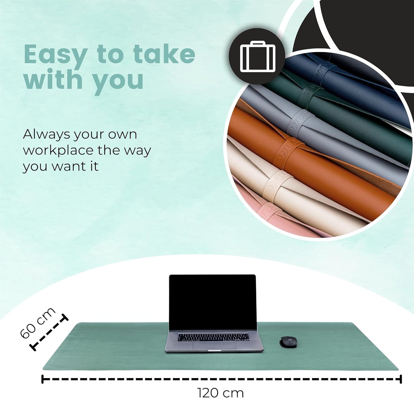 Bureau Onderlegger 80x40 cm – Desk Mat Muismat – Turquoise – Werkplek Organizer