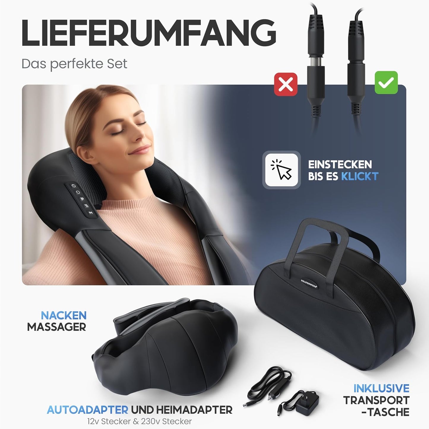 HELDENWERK Massageapparaat, schouder- en nekmassageapparaat met warmte, shiatsu massageapparaat met 4D-massage van diep weefsel, massage voor nek, rug, schouders, benen en voeten