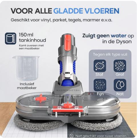 HELDENWERK Dweilopzetstuk voor Dyson V7/V8/V10/V11/V15/Gen5 stofzuiger, Dyson accessoires, dweilopzetstuk, elektrische vloerwisser met watertank, vulreservoir en 8 wasbare mops