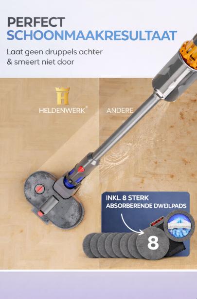 HELDENWERK Dweilopzetstuk voor Dyson V6 stofzuiger, Dyson accessoires, dweilopzetstuk, elektrische vloerwisser met watertank, vulreservoir en 8 wasbare mops