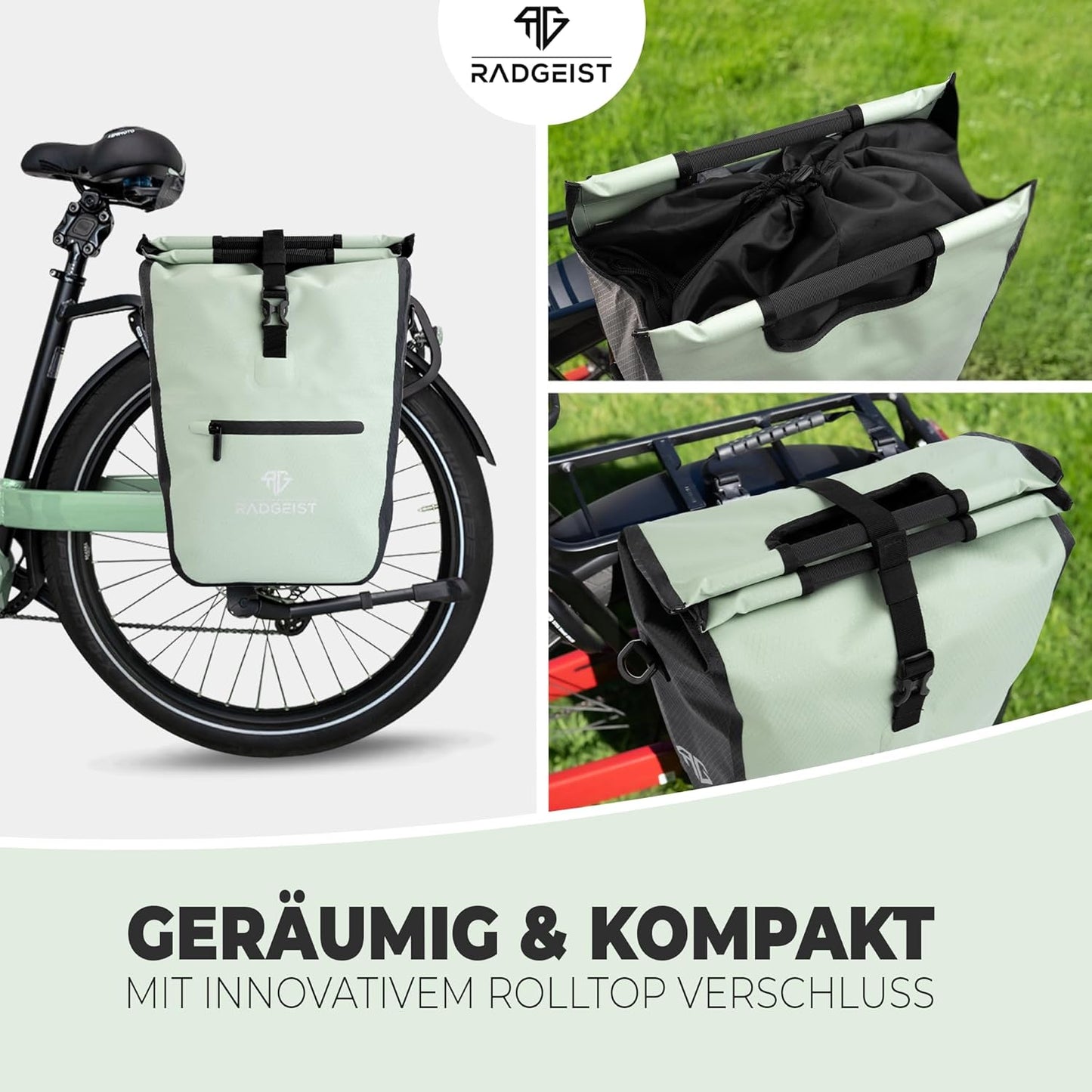 RADGEIST fietstas voor bagagedrager I fietstas shopper met uitneembare koeltas I boodschappentas & boodschappendraagtas 22-28 liter - groen