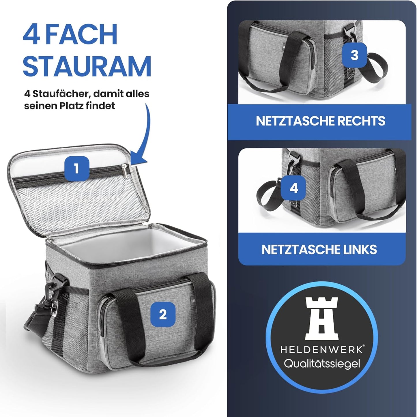 HELDENWERK Koeltas Klein & Opvouwbaar – 10 Liter Thermische Lunchtas – Geïsoleerd, Waterdicht & Lekvrij – Koeltas - Brunch- en Lunchtas – Lichtgrijs