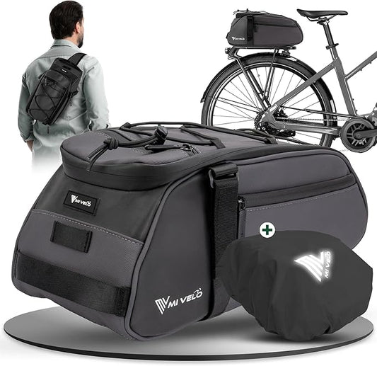MIVELO - Fietstas – 3-in-1 Rugzak & Schoudertas – Waterdicht & Reflecterend – 9 liter – Donkergrijs