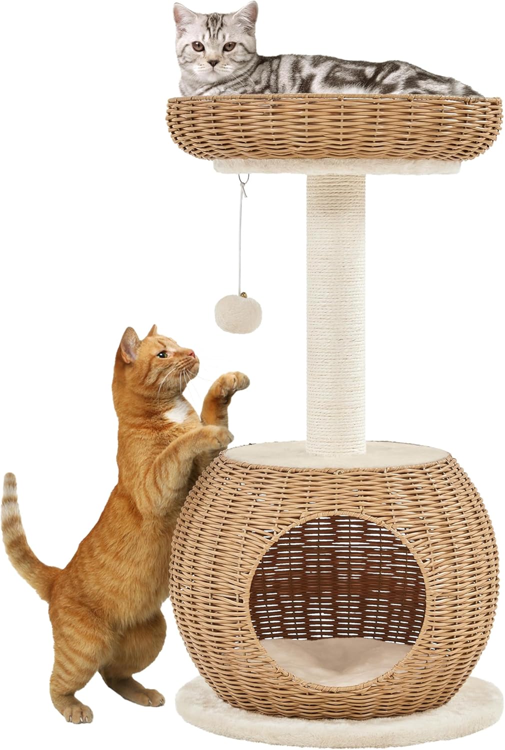 Yaheetech Kattenkrabpaal met Mand en Kattenhuis – 75 cm – Beige – Compact en Stevig Design
