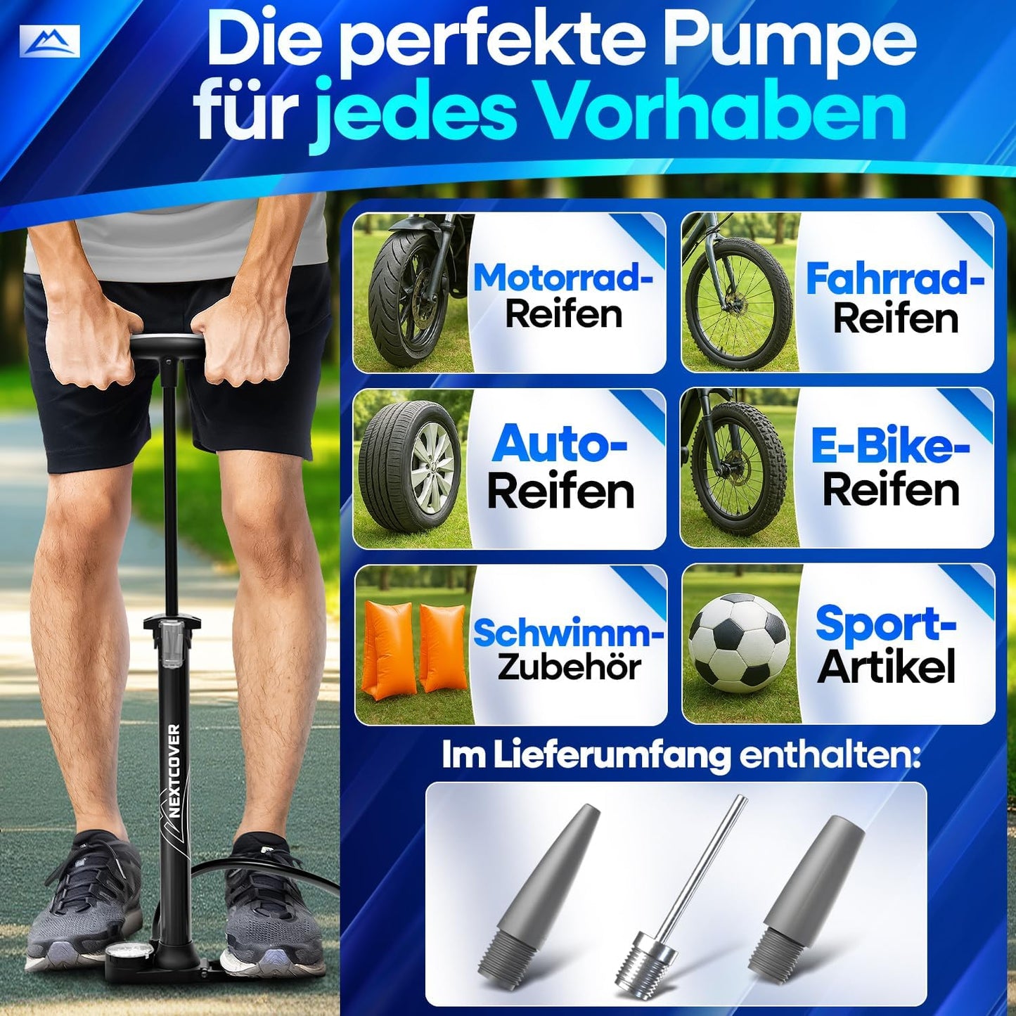 NEXTCOVER® fietspomp Alle ventielen met [Airflow-technologie] I Pomp voor autoventiel, Presta ventiel & Dunlop ventiel I Vloerpomp fiets met manometer I Luchtpomp fiets