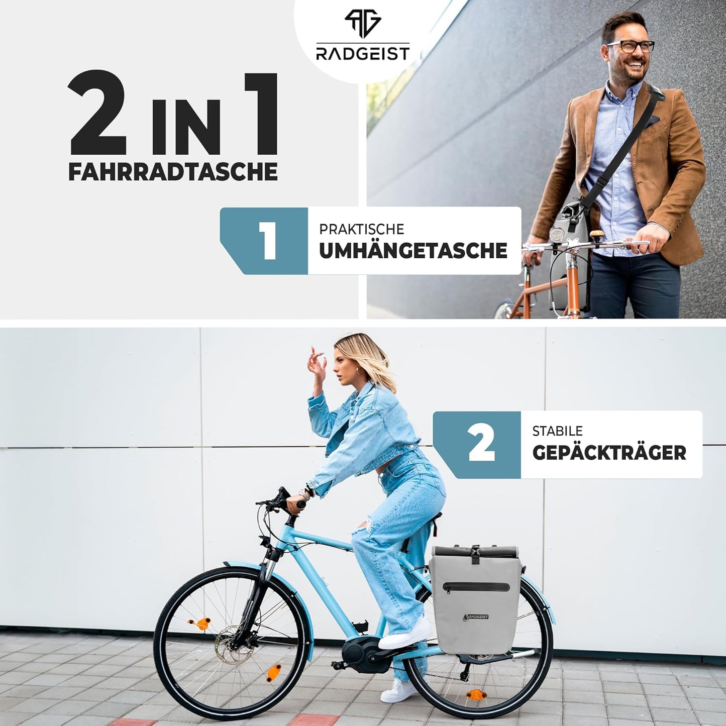 RADGEIST Fietstas voor bagagedrager - Tas voor fietsbagagedrager - Bagagedraagtas waterdichte schoudertas (Reflective 20L, Single)