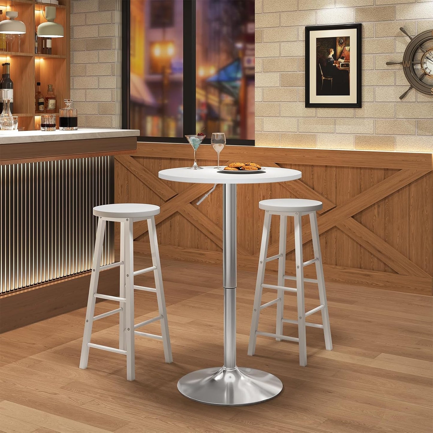 Woltu BT02ws Bartafel verstelbaar - Rond 60x60 cm - Hoogte 68-88 cm - Wit
