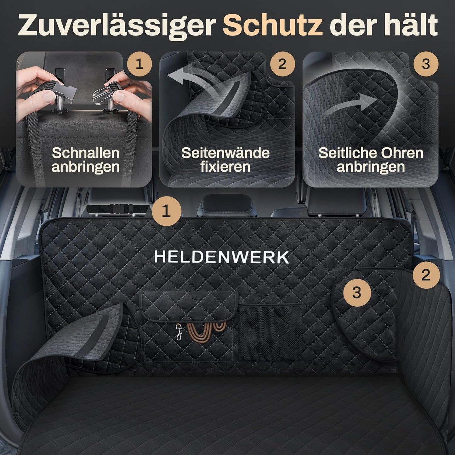 HELDENWERK Kofferbakbescherming voor Honden – Waterdicht & Krasbestendig – Met Zij- en Bumperbescherming – Universele Pasvorm – Premium Gewatteerd – Zwart