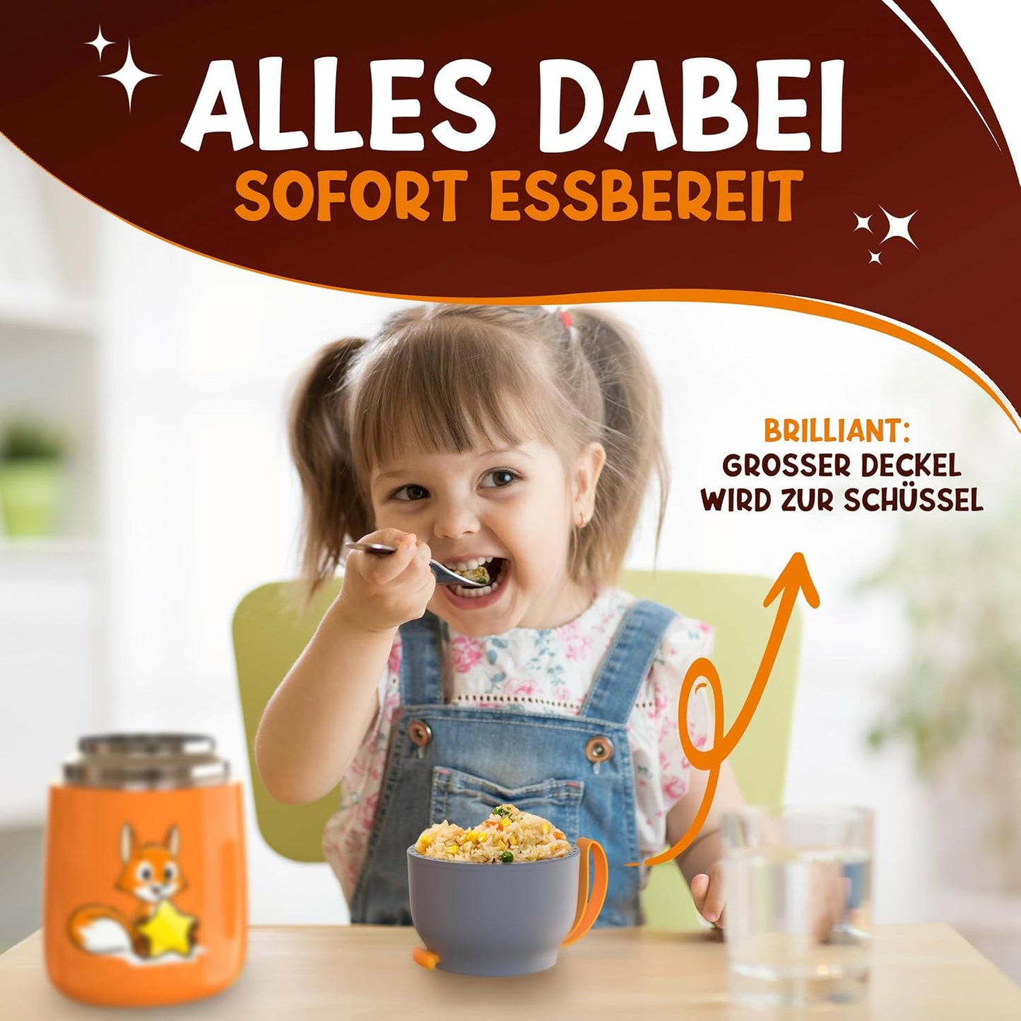 Funkelfuchs thermoskan voor Kinderen - 100% Lekvrij - 500ml - Oranje