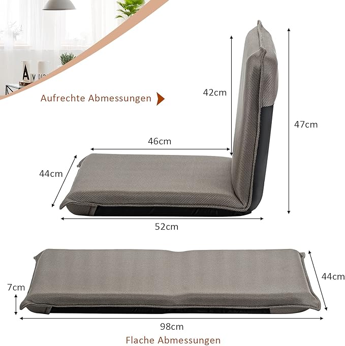 Coast vloerstoel vloer fauteuil met 6-stappen verstelbare rugleuning game fauteuilgevulde grijs