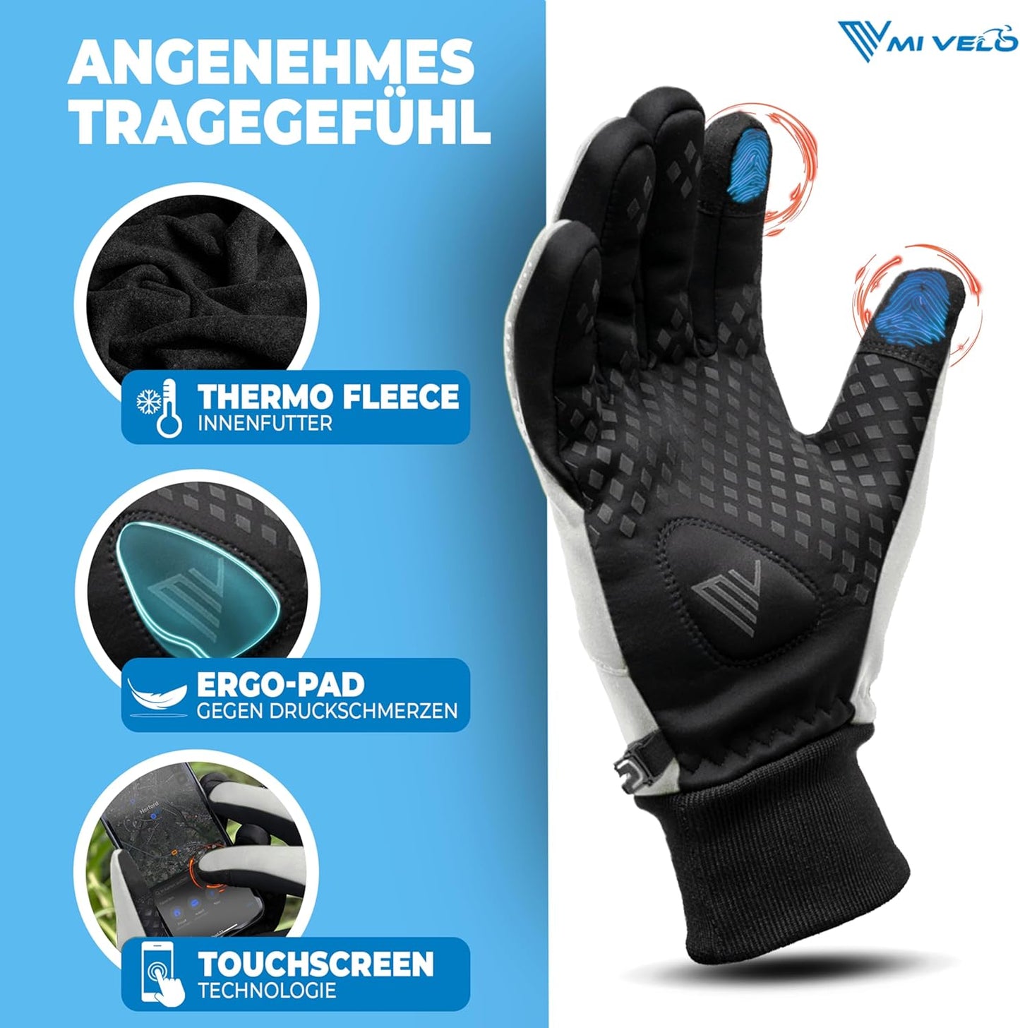 MIVELO Fietshandschoenen VELORIDER - Wind- en Waterdicht - Werkt met Touchscreens - Reflecterend - Maat M