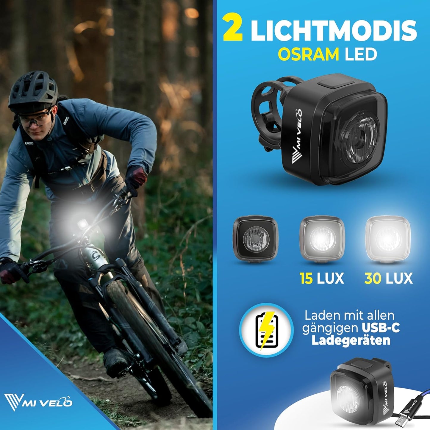 Mivelo Fietslampenset – LED Voor- & Achterlicht – USB Oplaadbaar – Waterdicht