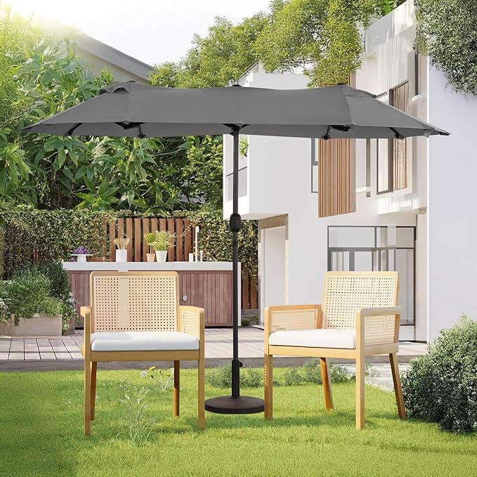 Angel Living Double Parasol - 460 x 270 cm - with Crank Large Parasol Market Umbrella - UPF 50+ - grey - 2.97x1.53cm