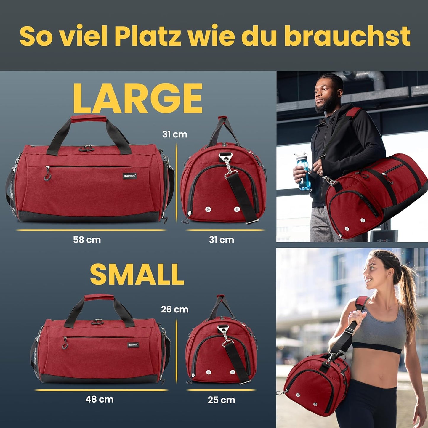 HELDENWERK Sports Bag – Sporttas Met Schoenenvak & Waterdicht Natvak – Trainings- en Reistas voor Dames & Heren – Fitness, Travel & Weekend Bag – 50L – Rosé