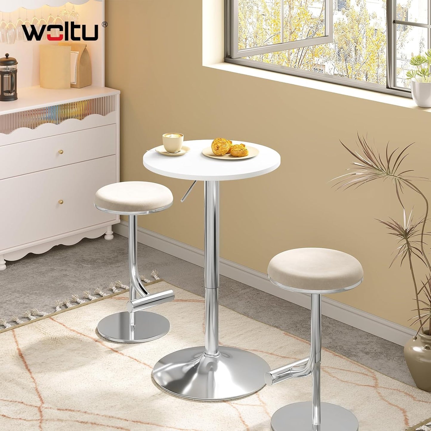 WOLTU Verstelbare Bartafel - Ø52 cm - 70-91 cm Hoog - Draaibaar - Chroomvoet Ø45 cm