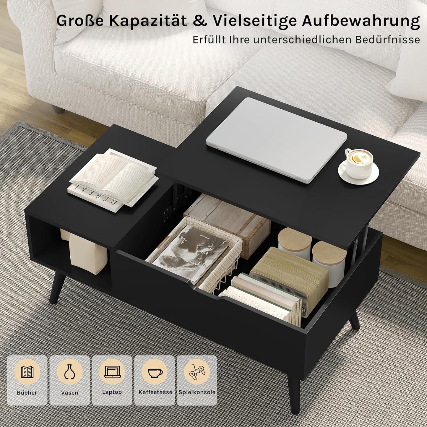 Woltu Salontafel in Hoogte verstelbaar - 100 x 57 x 50 cm - Zwart