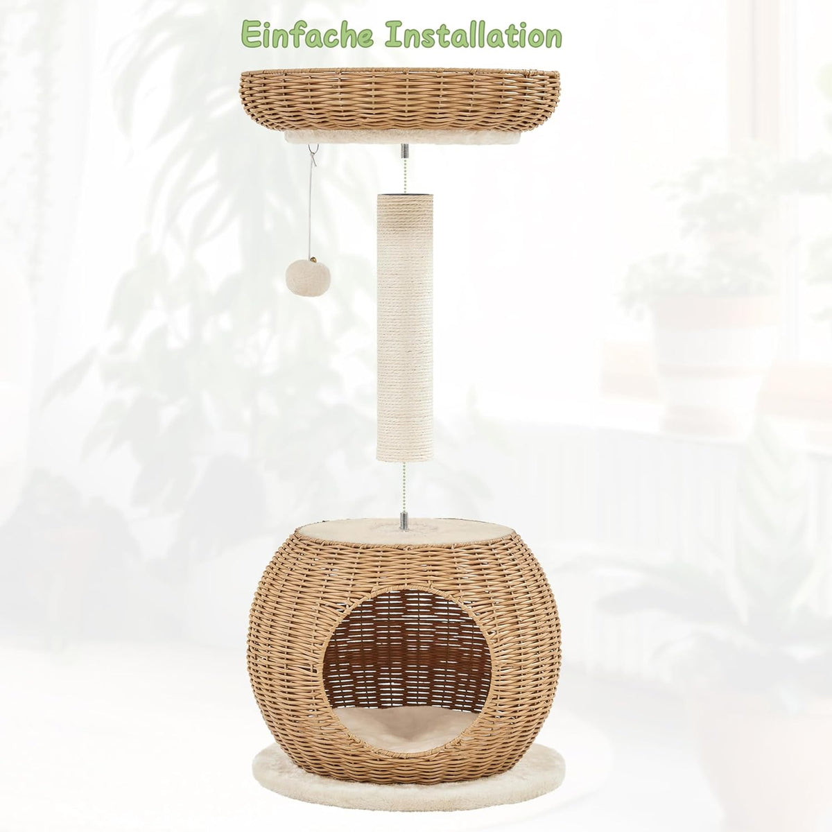 Yaheetech Kattenkrabpaal met Mand en Kattenhuis – 75 cm – Beige – Compact en Stevig Design