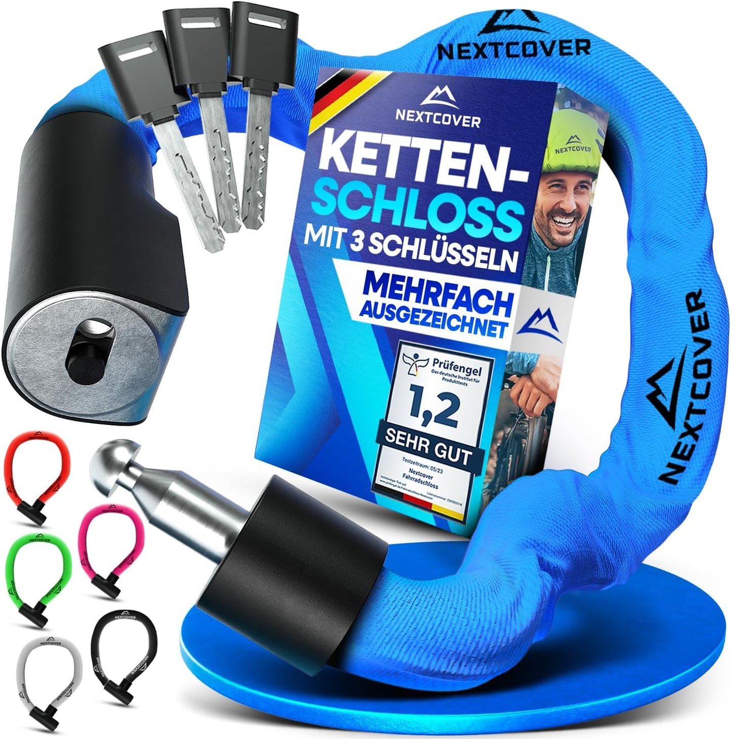 NEXTCOVER® Fietsslot LockOne met sleutel - hoge veiligheid - robuust & duurzaam - 3 sleutels - Blauw