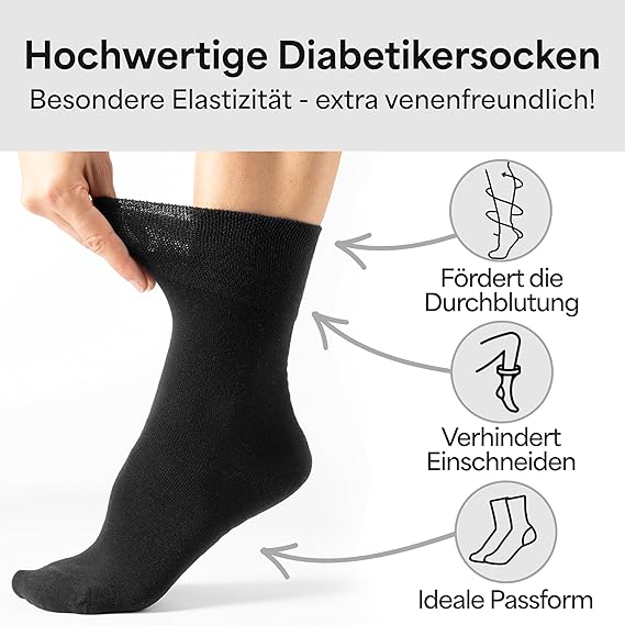 HELDENWERK Diabetische sokken voor heren en dames, 10 paar, diabetici-sokken zonder elastische band en naad van 97% katoen, extra brede gezondheidssokken met comfortabele band - Maat 39-42 - Zwart