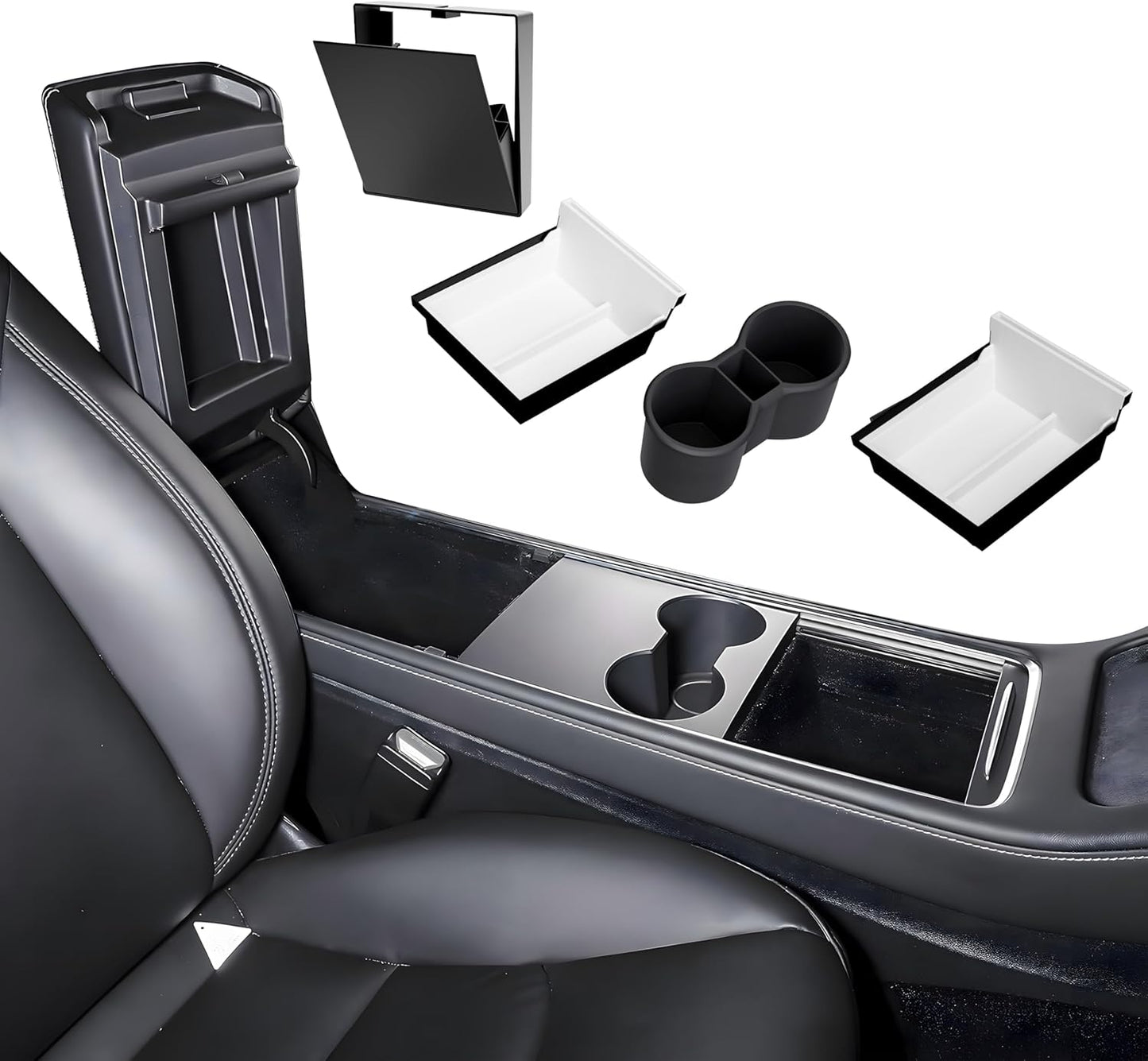 loonara® SpaceMax Elite Middenconsole Organizer – Geschikt voor Tesla Model 3 & Model Y (incl. Highland) – Premium Accessoire voor Meer Ruimte & Orde