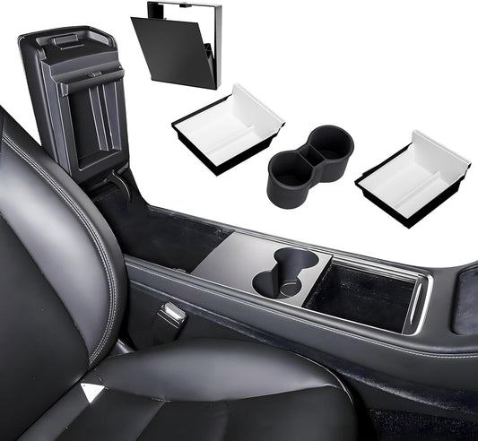 loonara® SpaceMax Elite Middenconsole Organizer – Geschikt voor Tesla Model 3 & Model Y (incl. Highland) – Premium Accessoire voor Meer Ruimte & Orde