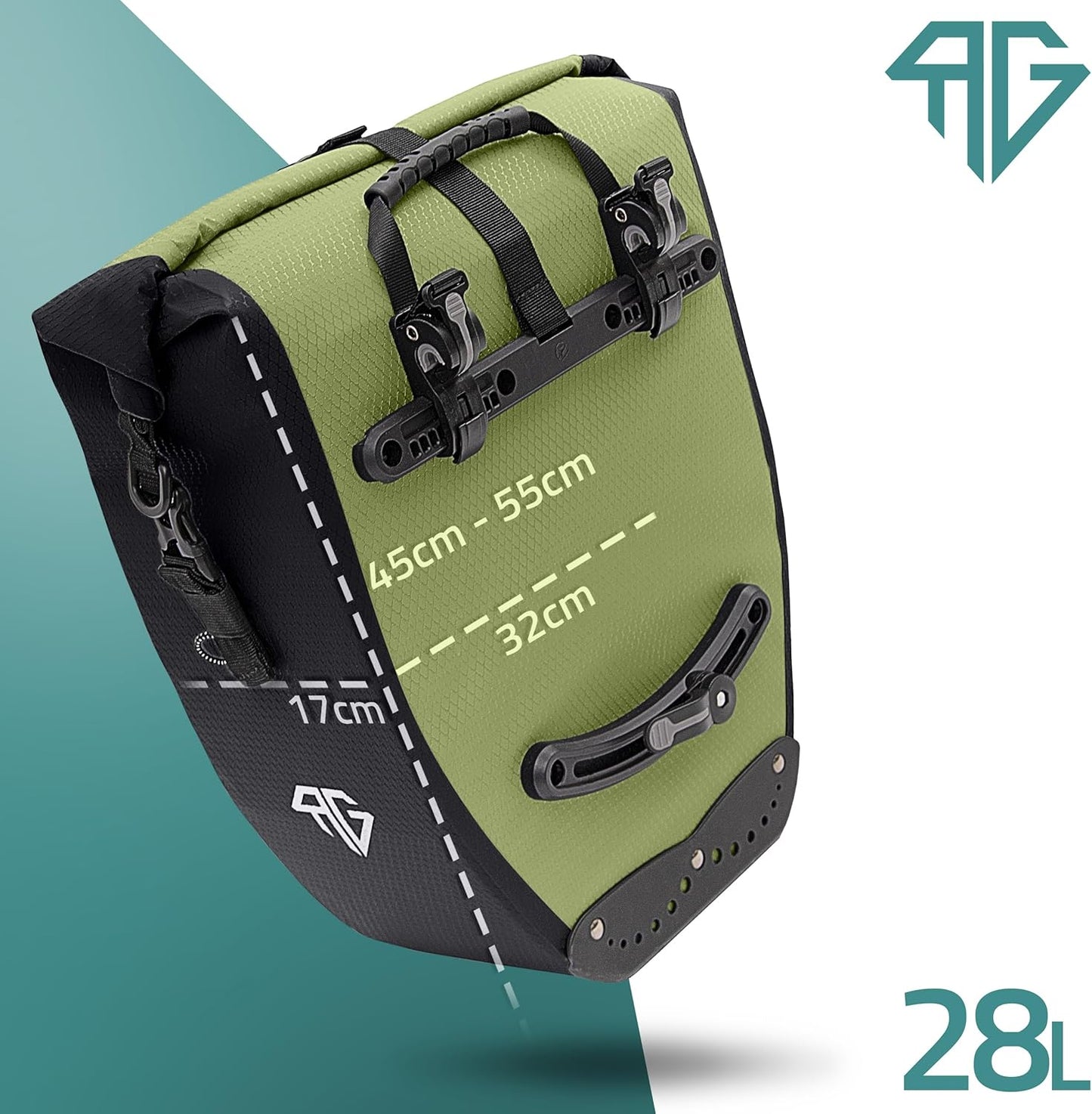 RADGEIST fietstas voor bagagedrager set - 2X tas voor fietsbagagedrager - bagagedraagtas waterdicht & schoudertas - fietstas met reflectoren